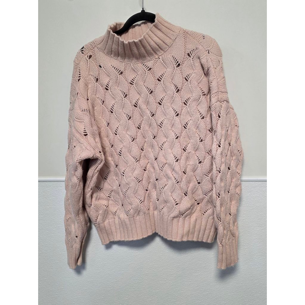 Women's Vince Camuto Pink‎ Open Knit Mock Neck Sweater XL